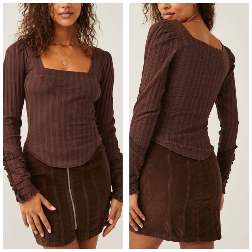 Free People Could I Love You More Top Size Large Purple Brown Thermal Bohemian